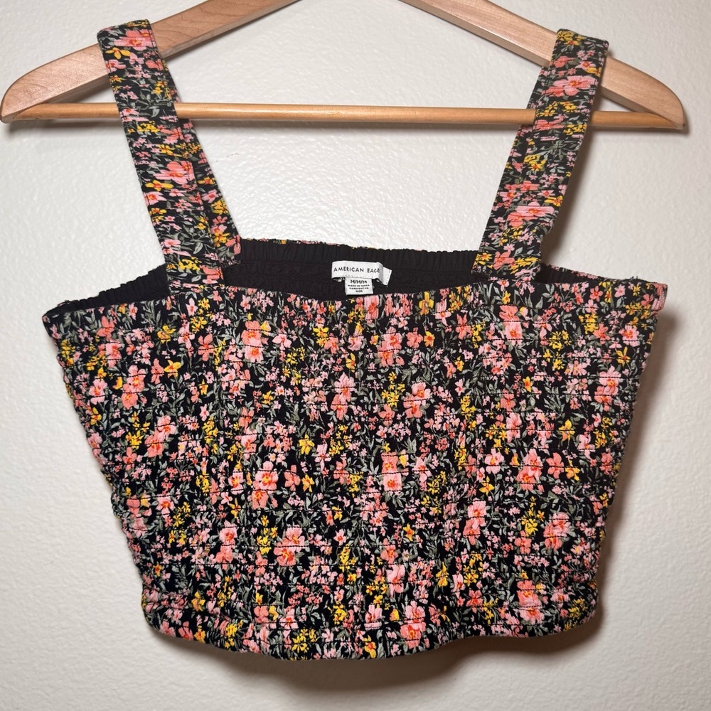 American Eagle Smocked Floral Crop Top Medium Cottagecore Summer Tank
